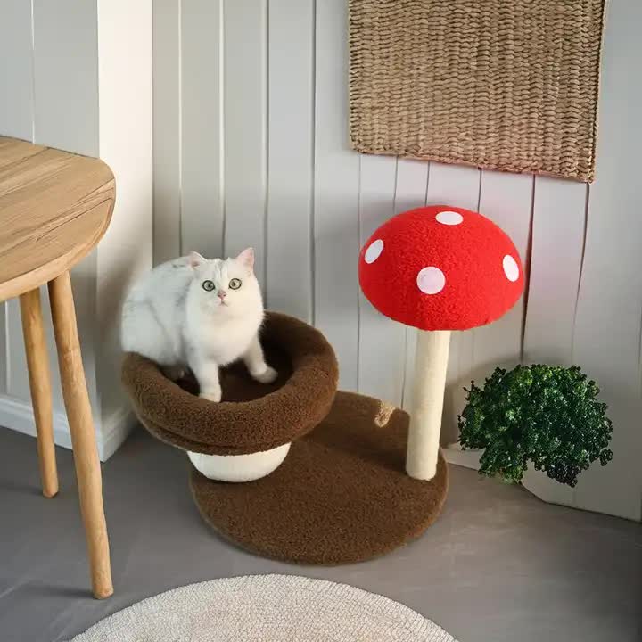 Mushroom Themed Cat Tree with Bed