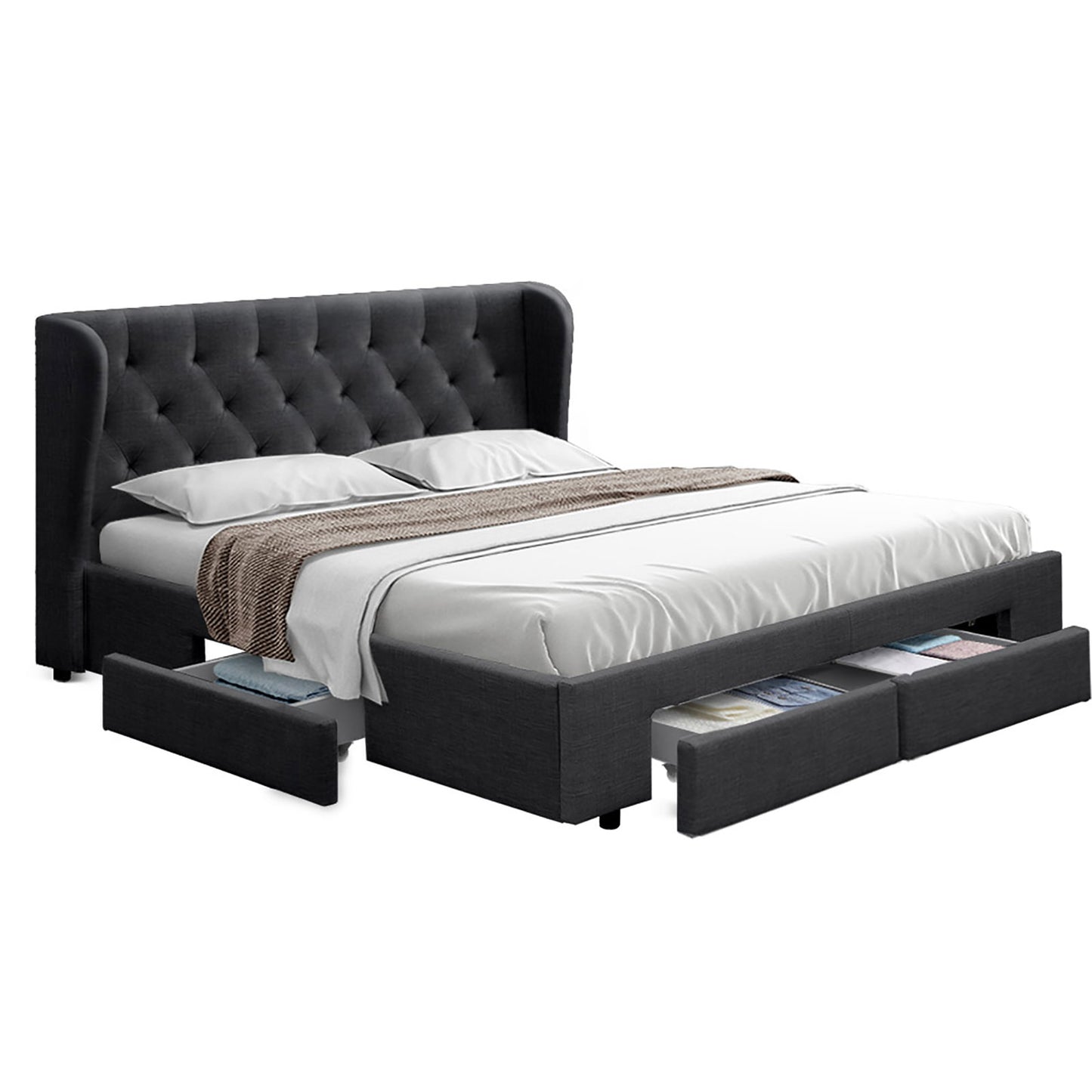 Artiss MILA Bed Frame with 4 Drawers - Charcoal
