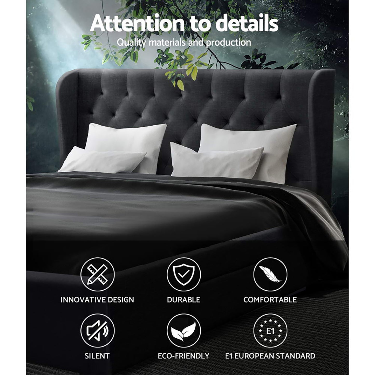 Artiss MILA Bed Frame with 4 Drawers - Charcoal