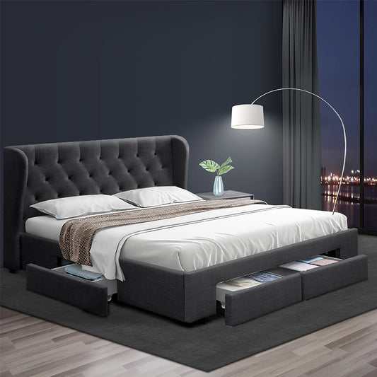 Artiss MILA Bed Frame with 4 Drawers - Charcoal