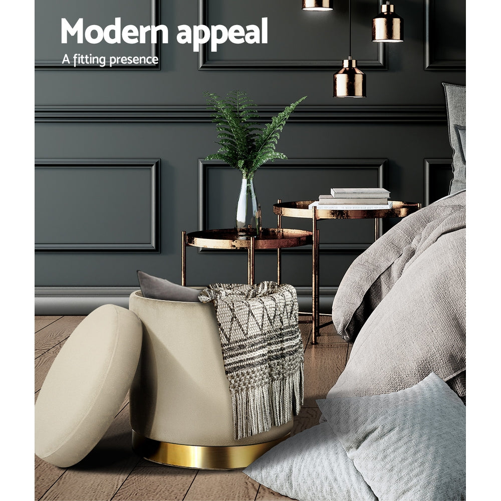 Storage Foot Stool Velvet Cream