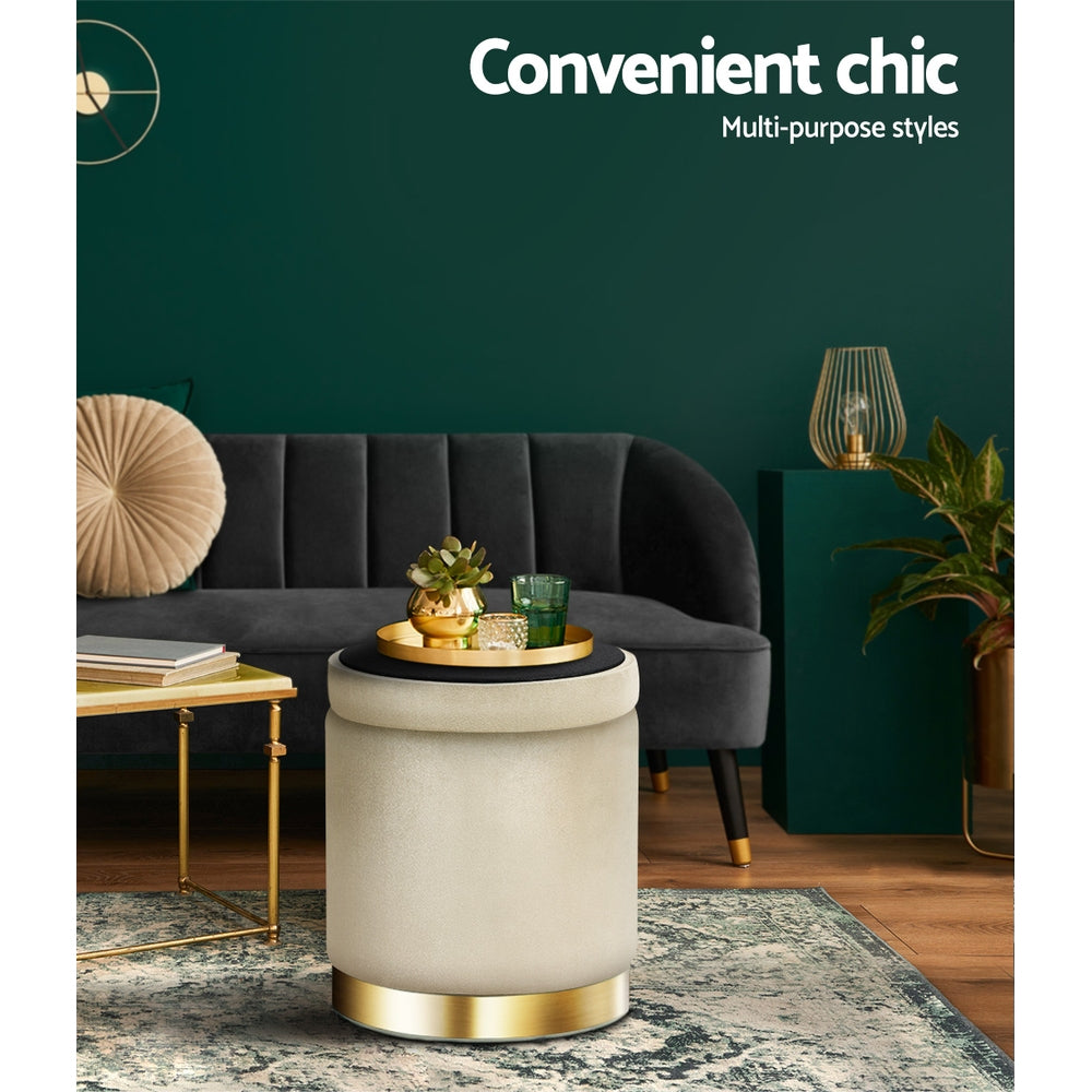Storage Foot Stool Velvet Cream