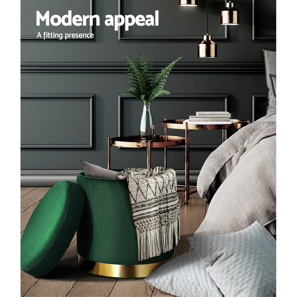 Storage Foot Stool Velvet Green