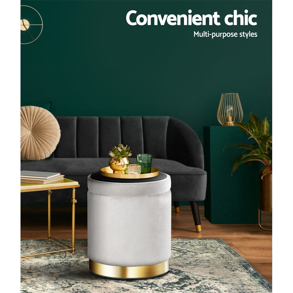 Storage Foot Stool Velvet Grey