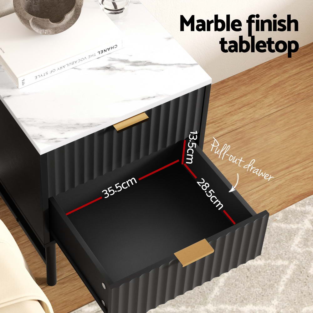 Artiss 2x Bedside Table 2 Drawers - Black