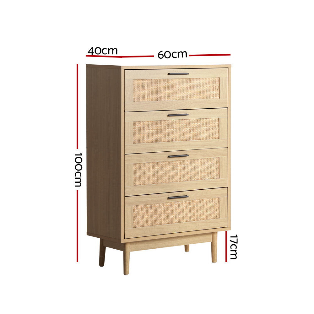 Artiss BRIONY 4 Chest of Drawers Rattan Tallboy