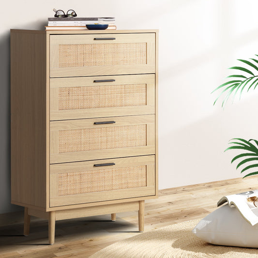 Artiss BRIONY 4 Chest of Drawers Rattan Tallboy