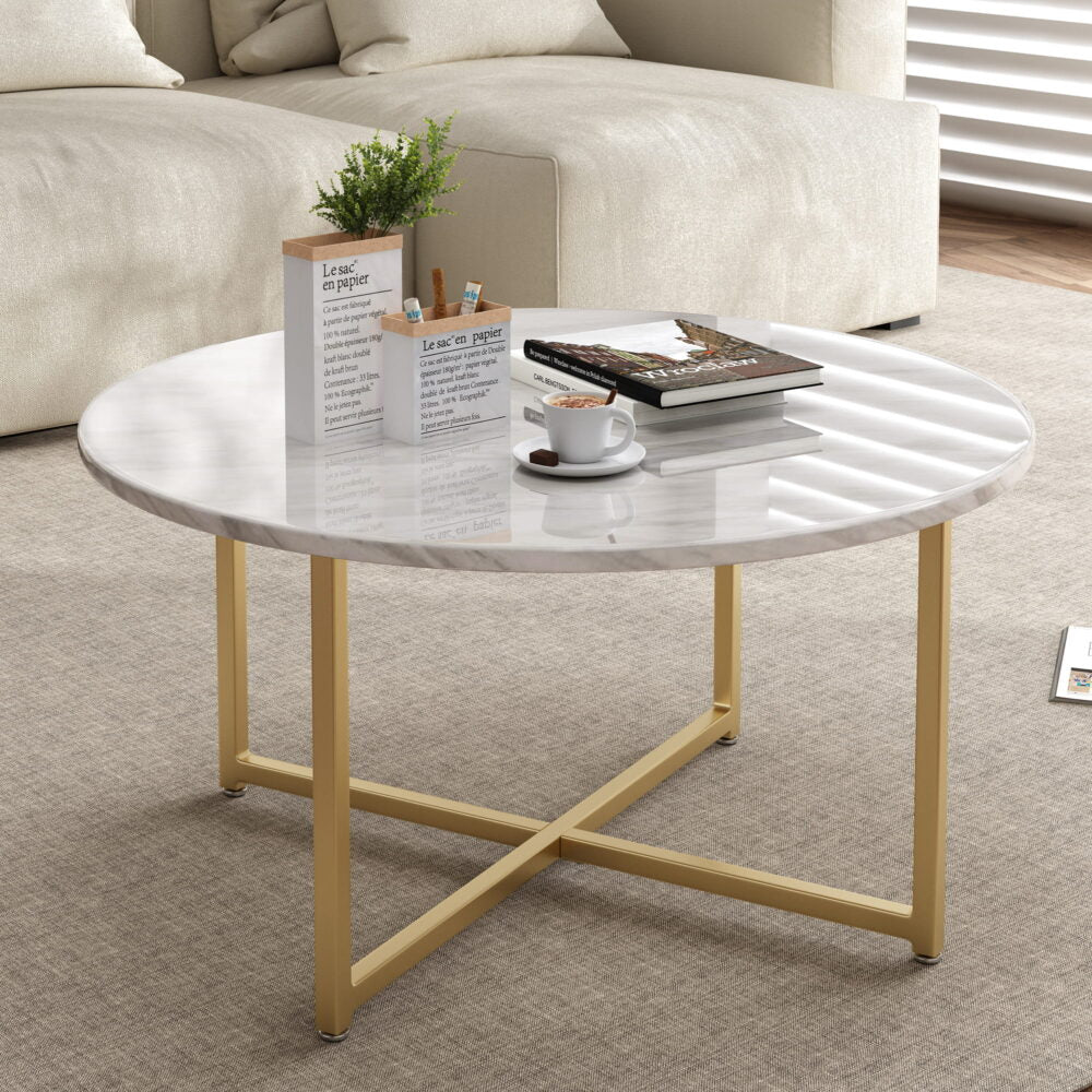 White Faux Marble Coffee Table