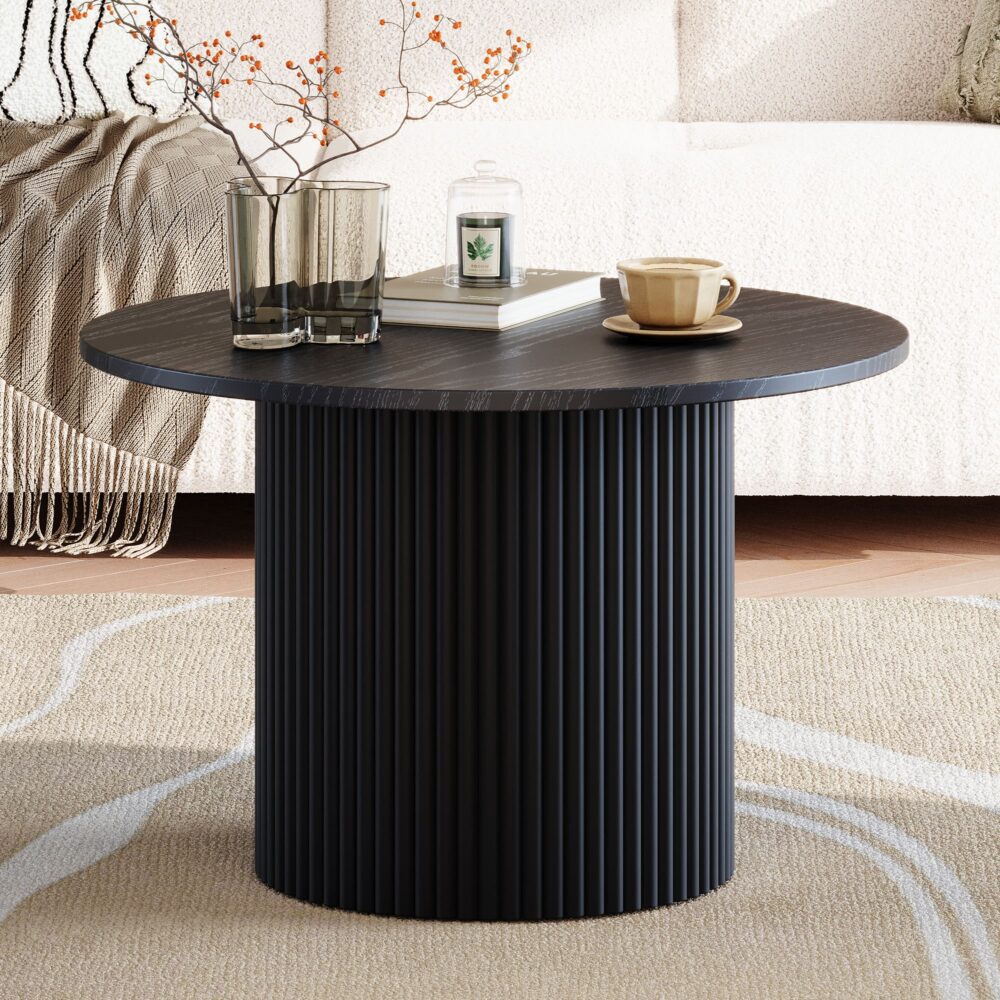 Luxe Black Ribbed Wooden Coffee Table