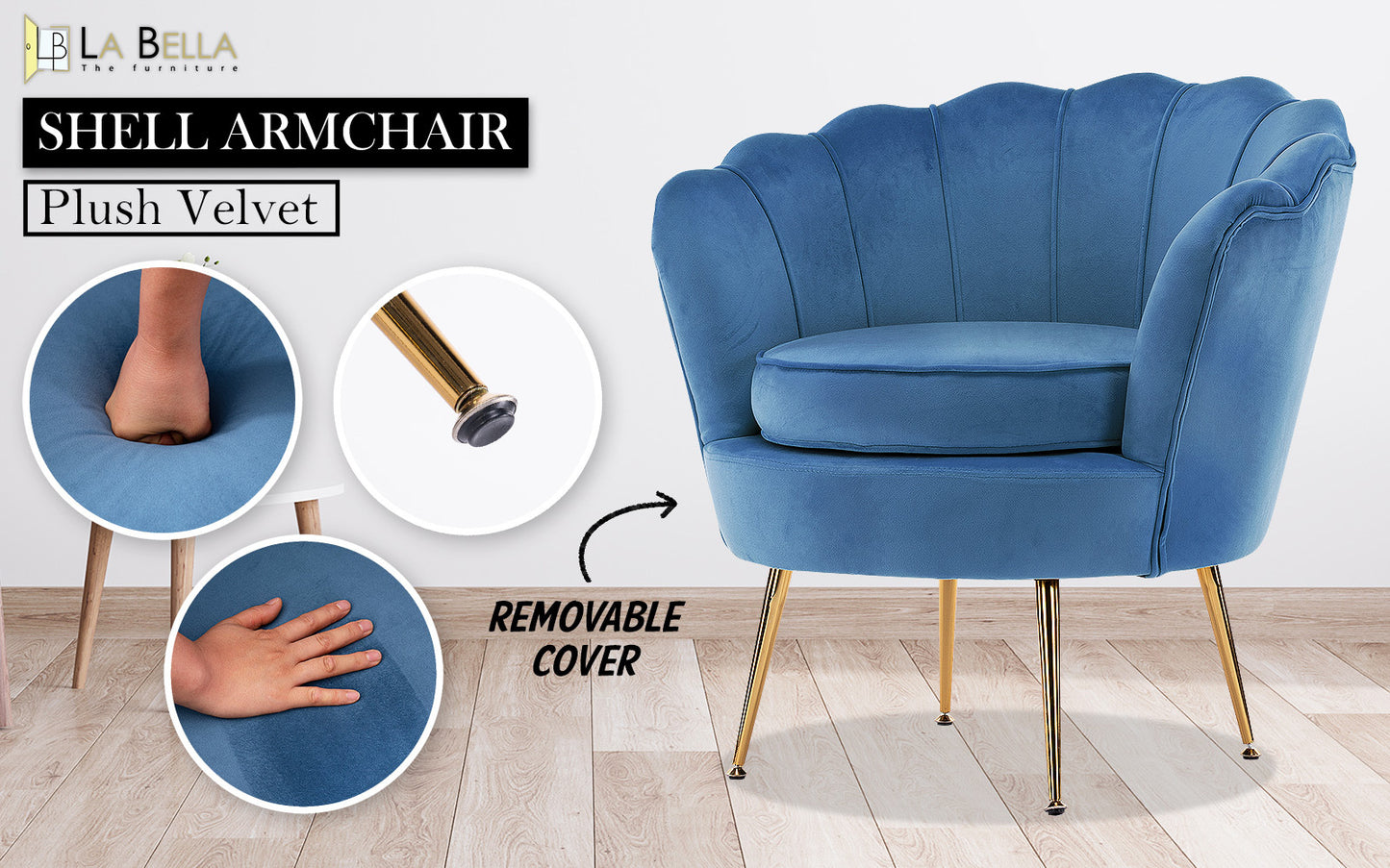 Sienna Velvet Scallop Chair - Blue