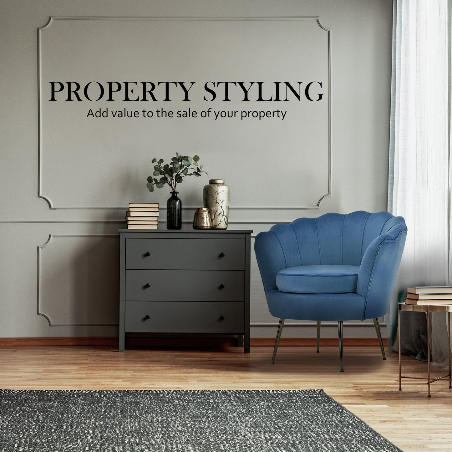 Sienna Velvet Scallop Chair - Blue