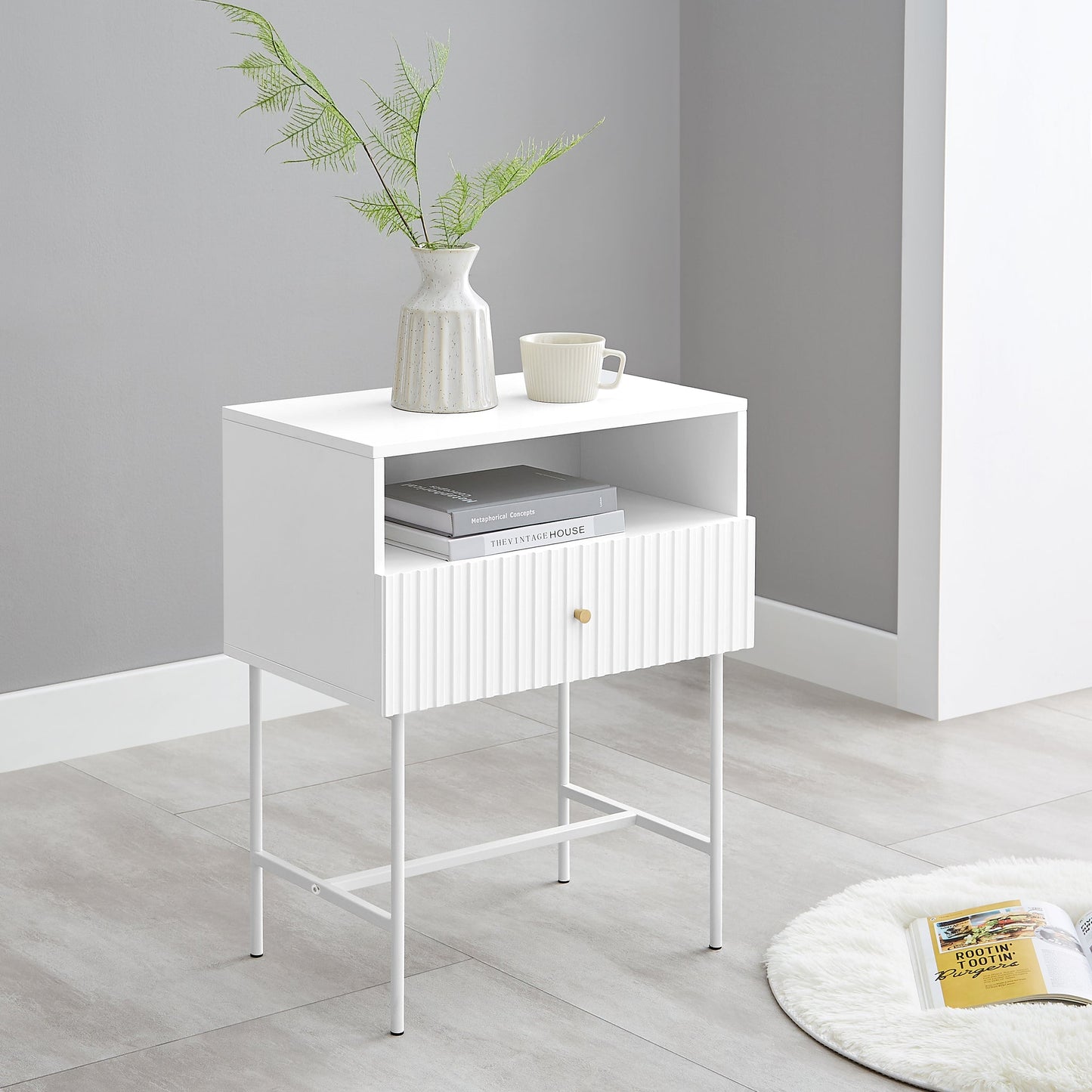 Lucia Slender Fluted Bedside Table