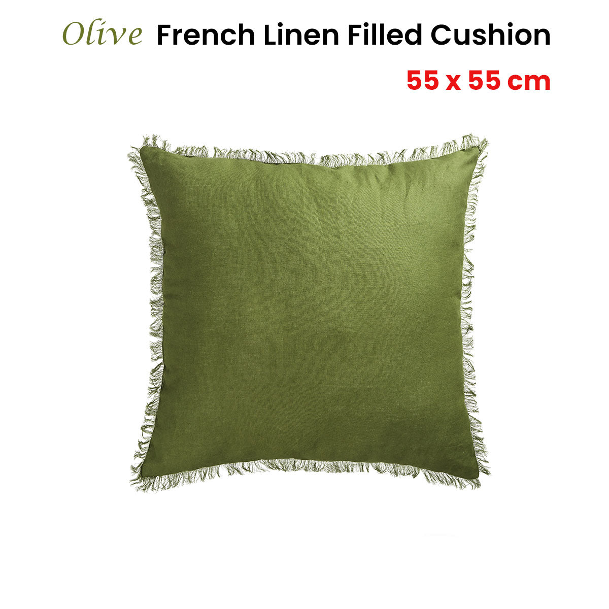 Olive French Linen Filled Cushion