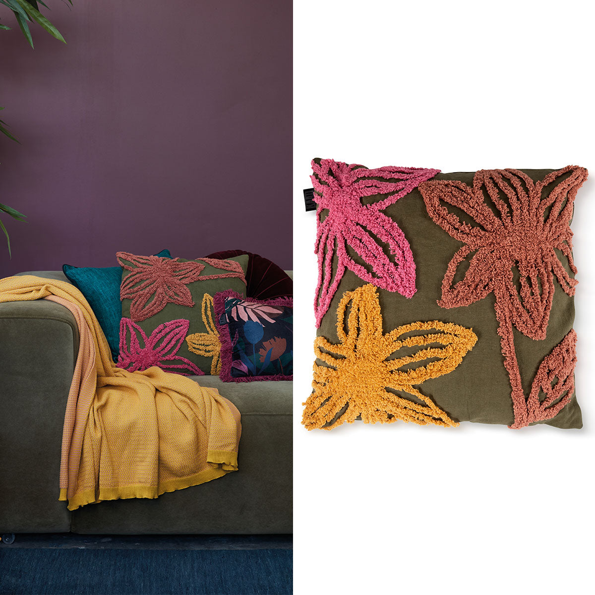 Posy Olive Green Square Cushion