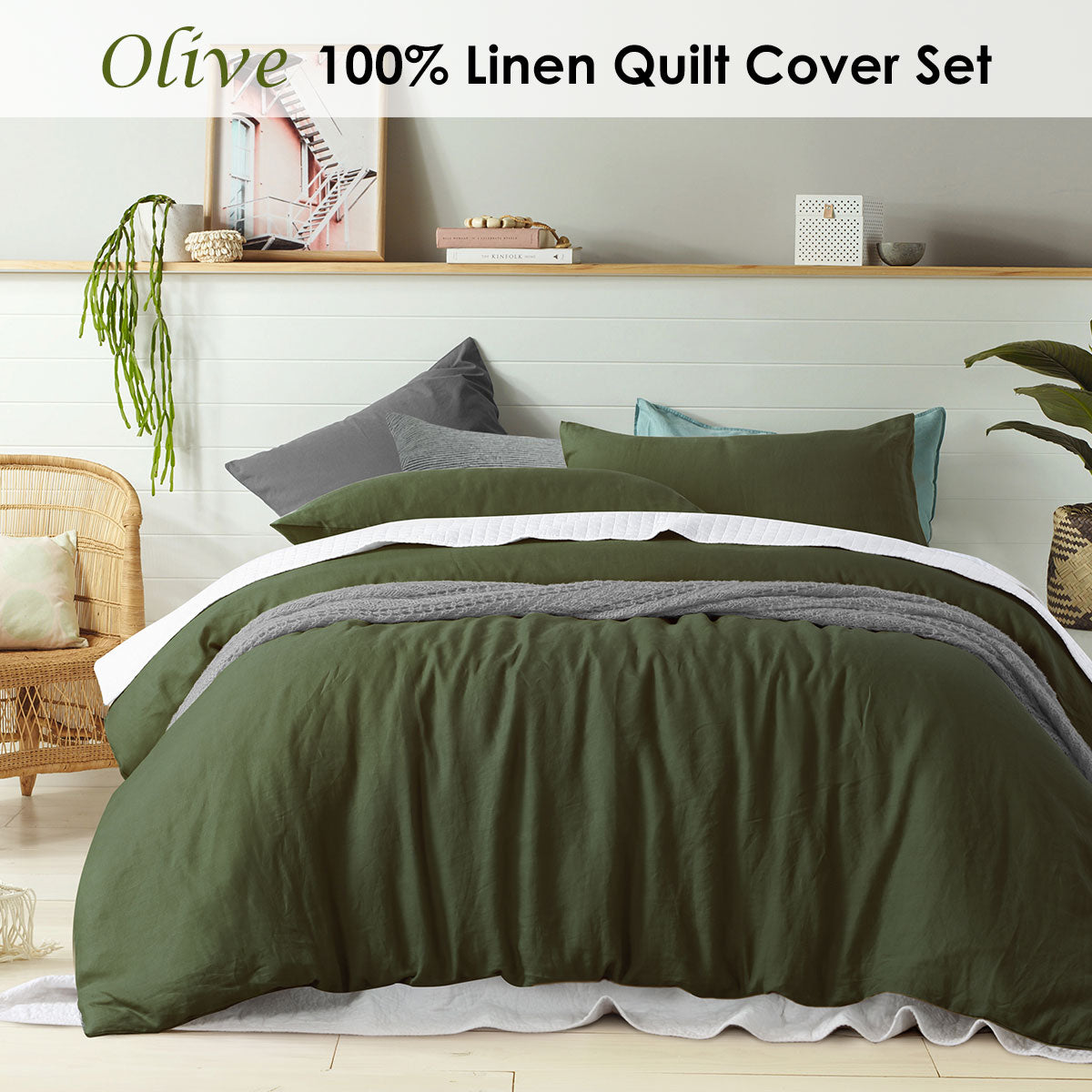 100% Linen Olive Quilt Cover Set