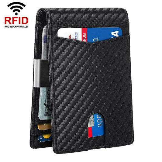 Rfid-protected Leather Credit Card Wallet - Secure & Stylish - Carbon Fiber Black Black Inside