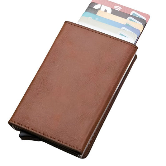 Aluminum Rfid Card Holder with Automatic Pop-up Function - Brown
