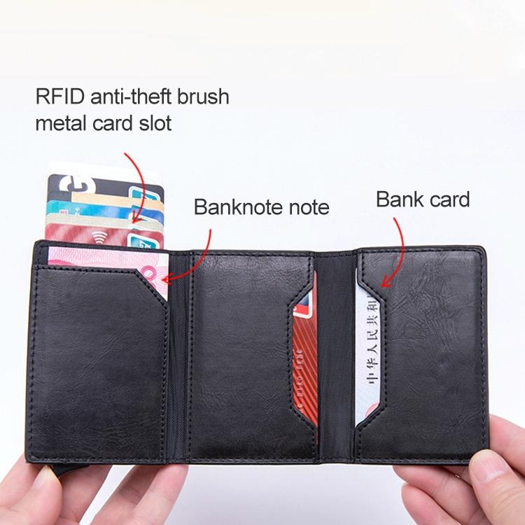 Aluminum Rfid Card Holder with Automatic Pop-up Function - Brown