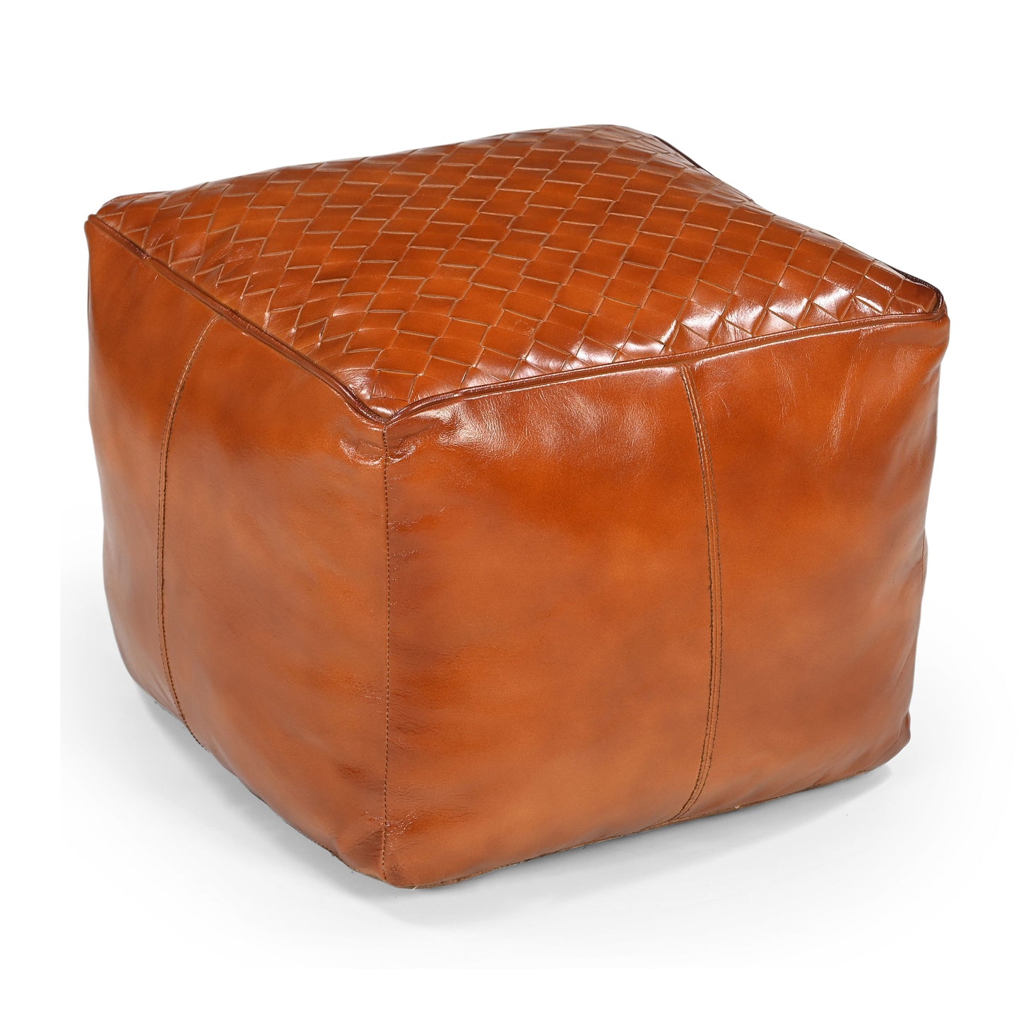 Square Latticed Leather Ottomon