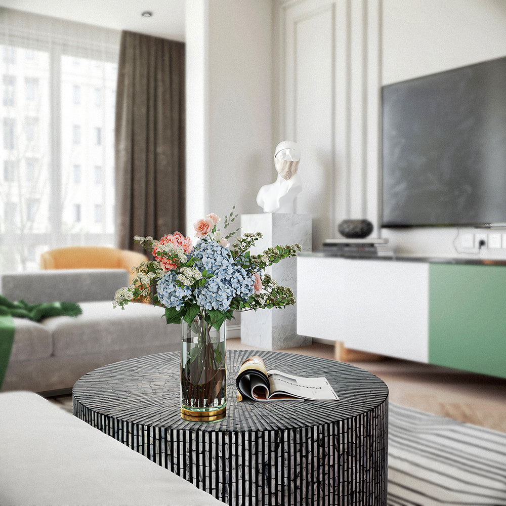 Ebony Round Mother Of Pearl Coffee Table