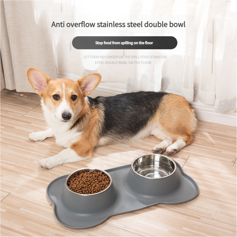 Non-Slip Stainless Steel Double Pet Bowl Set