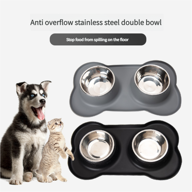 Non-Slip Stainless Steel Double Pet Bowl Set
