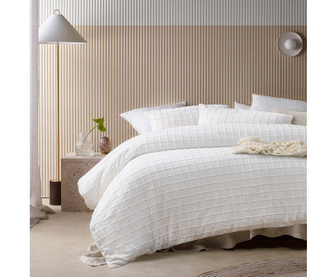 Vintage Parquet White Cotton Quilt Cover Set